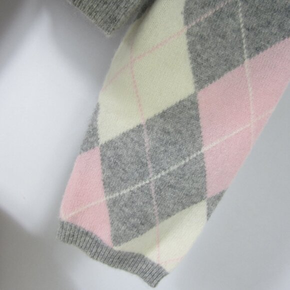 Vtg Lord & Taylor Women XL Gray Pink Argyle 2ply Cashmere LS Pullover Sweater - Picture 7 of 9